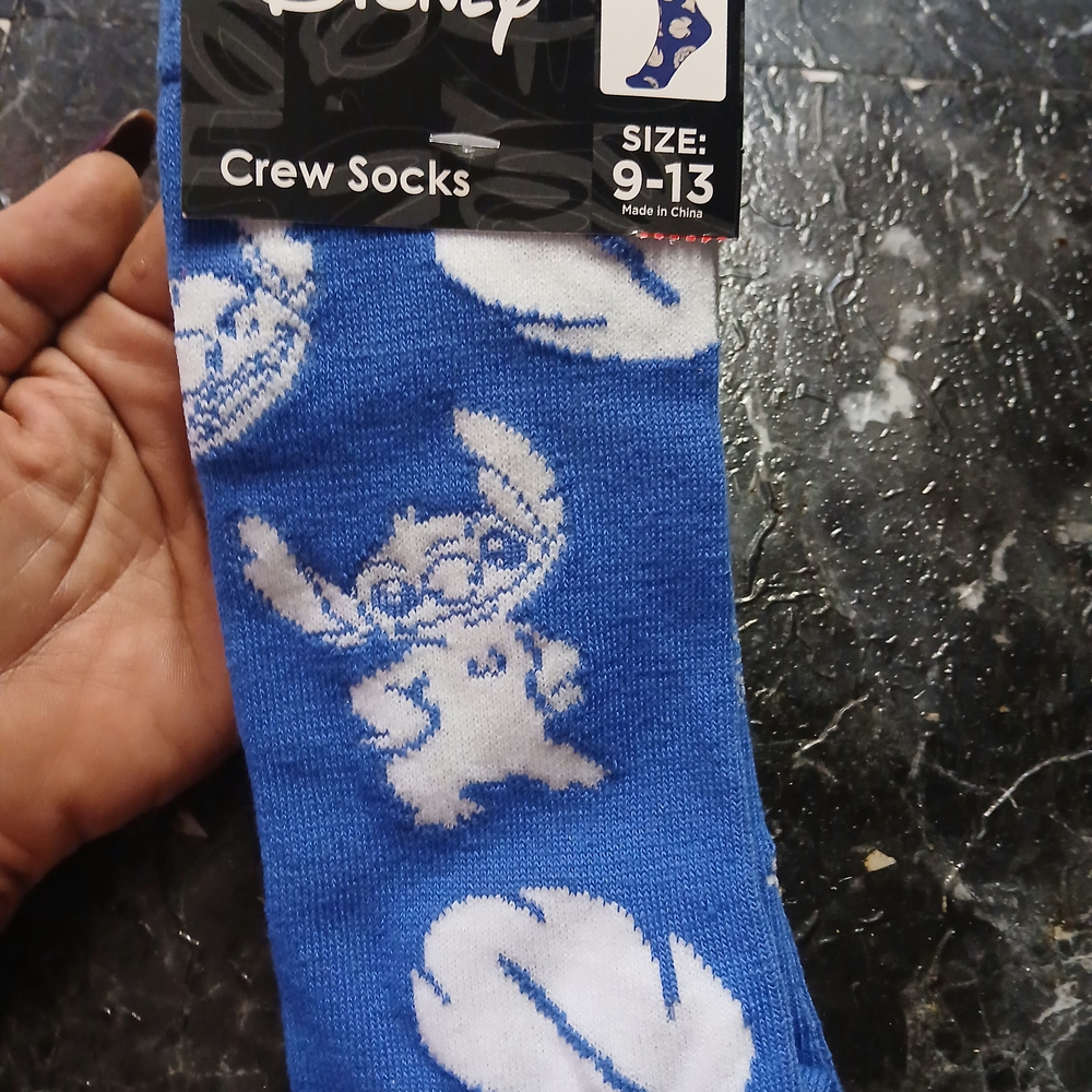 Disney Blue and White Stitch Crew Socks
